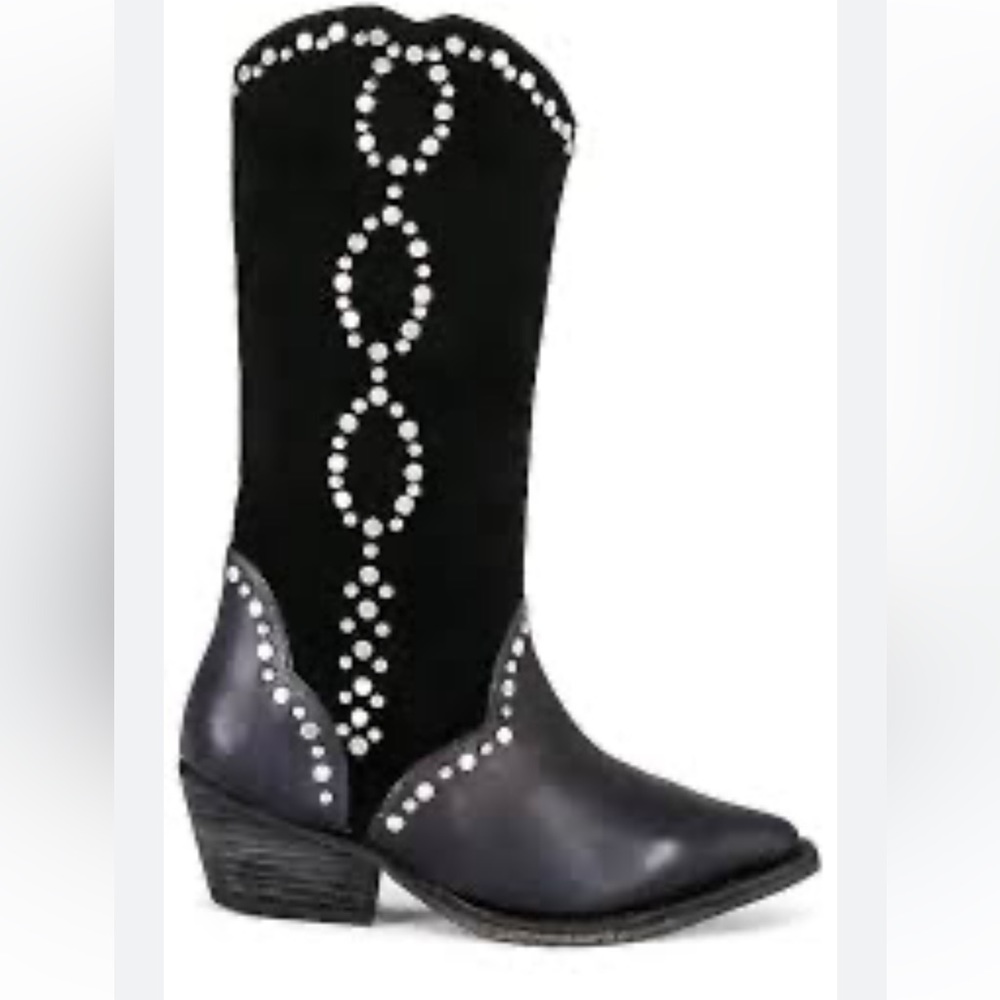 FREE PEOPLE Jackson Studded Western Boot in Black Suede